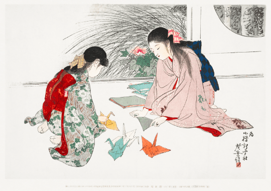  Girls doing origami crafting