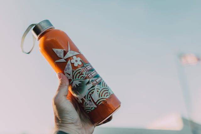 A water bottle painted for upcycle